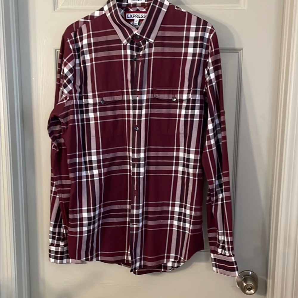 Express Men's Burgundy Plaid Shirt